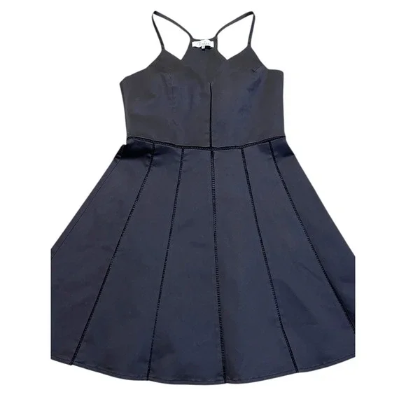 Parker Black Fit and Flare Mini Dress V-Neck Racerback Ladder Stitch XS - Picture 4 of 10